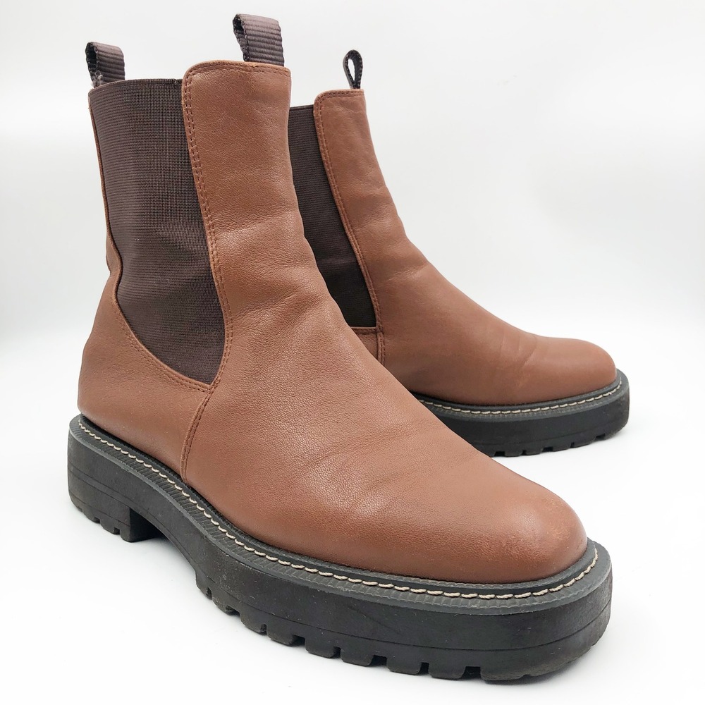 Sam Edelman Boots Womens 7.5 Laguna Brown Leather Waterproof Chelsea Lug Sole